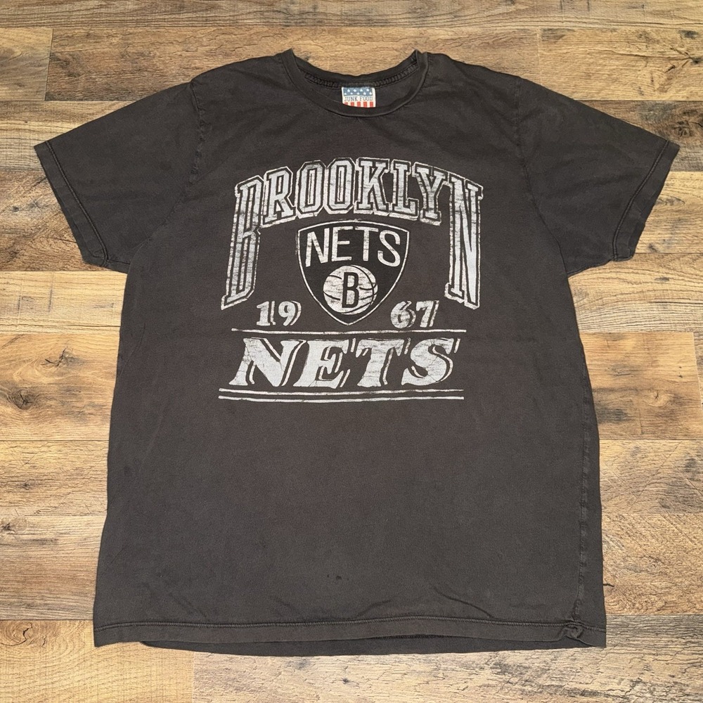 Brooklyn Nets Logo by Junk Food Men's T-Shirt L Black Crew-Neck 100% Cotton